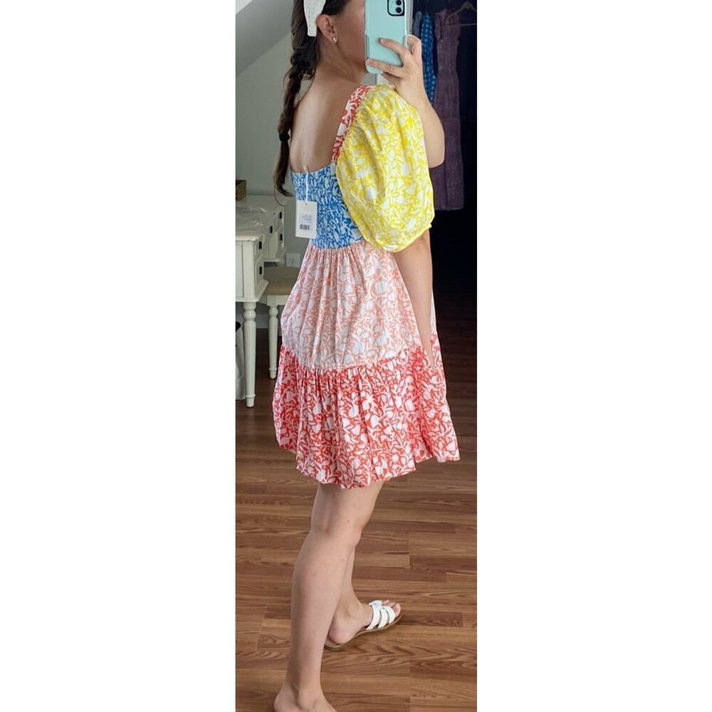 Oliphant Tuckernuck Canary Multi Bubble Skirt Mini Cotton Dress Puff Sleeves NEW - Picture 10 of 15